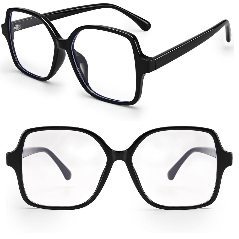 Unisex Black Oversized Square Blue Light Clear Lens Optical Fashion Eyeglasses